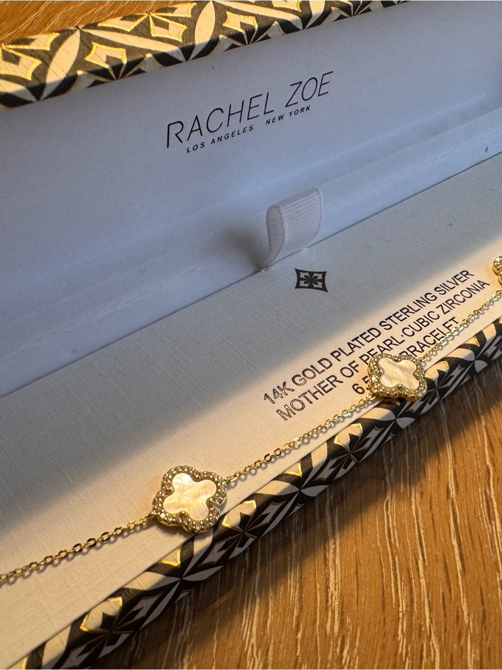 Rachel Zoe Gold Mother-of-Pearl Clover Link Bracelet with Crystal Halo